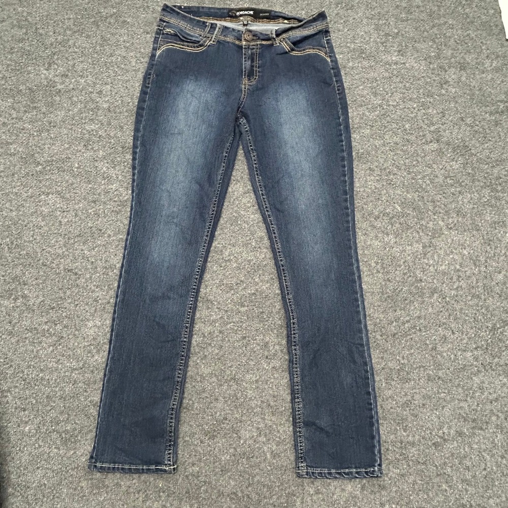 Jordache Jeans Womens Size 10 Dark Wash Skinny Embroidered Pocket Stretch Denim